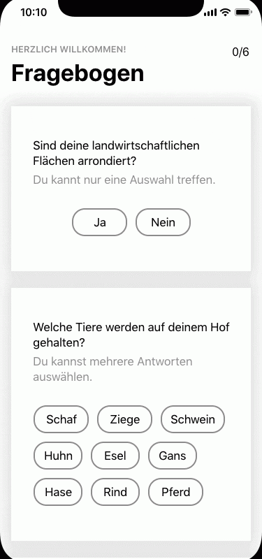 GIF zeigt wie der Nutzer mittels Fragebogen seine App Erfahrung personalisiert